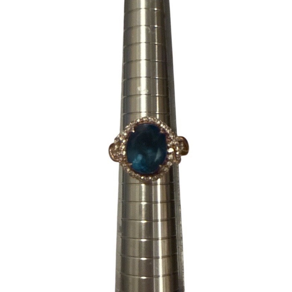 Le Vian Creme Brulee Ring 5 1/3 Blue Topaz 3/4 Nude Diamonds 14K Strawberry Gold